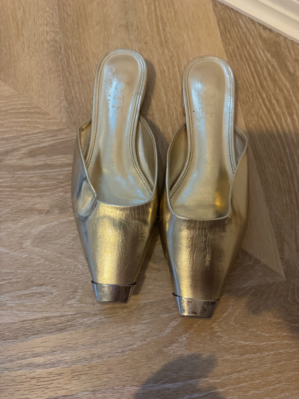 MOTF Metallic Gold Square-Toe Slip-On Mules